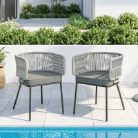 Outsunny Gartenstühle 2 Stück Polyrattan Gartensessel mit waschbar Kissen Verstellbare Füße Stahlrahmen, UV-beständig(m-2)