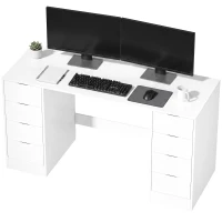 HOMCOM Birou 140 cm cu 8 sertare, masă de birou modernă cu spațiu de depozitare, aspect lemn alb(m-8)