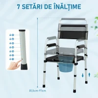 HOMCOM Scaun WC Pliabil și Reglabil cu Brațe și Spătar, din Oțel și Piele PU, 52.5x46x81.5-97 cm, Negru(m-6)