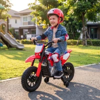 AIYAPLAY Motocicletă Electrică pentru Copii sub Licență HONDA 12 V, Viteză 3-6 Km/h, Vehicul Electric pentru Copii 3+ ani, Roșu și Albastru(m-4)