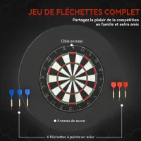 SPORTNOW Cible de Fléchettes en Sisal Professionnelle avec Anneau de Protection EVA et 6 Fléchettes Pointe, Ø71,5x3,8cm, Noir(m-4)