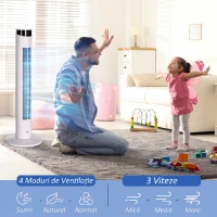 HOMCOM Ventilator turn 45W cu 3 moduri și 3 viteze, timer de 12h, din ABS și aluminiu, Ø31.5x93 cm, alb(m-4)