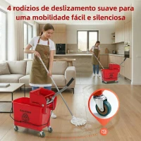 HOMCOM Balde de Limpeza com Escorredor Painel Separador e Rodas Capacidade de 20L para Limpezas Domésticas 45x26,5x70 cm Vermelho(m-8)