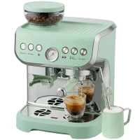 HOMCOM 15 Bar Coffee Machine, with Adjustable Grind, Steamer and Accessories - Light Green(m-16)