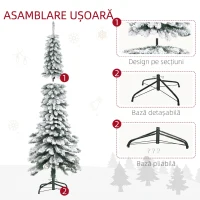 HOMCOM Brad de Crăciun înzăpezit cu 3 secțiuni și 490 de ramuri din metal și plastic, 54x54x210 cm, verde(m-6)
