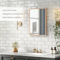 HOMCOM Oglindă de Perete din Sticlă și MDF, 50x70 cm, Culoare Lemn(m-4)