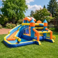 AIYAPLAY 8-in-1 Hüpfburg mit Gebläse Rutsche Planschbecken Trampolin Kletterwand für Indoor Outdoor 350x325x210cm Mehrfarbig(m-2)