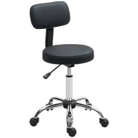 HOMCOM Rolkruk in hoogte verstelbaar met rugleuning, draaibare werkkruk van kunstleer, zwart, 46 x 51 x 78-93 cm(m-11)