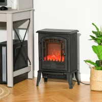 HOMCOM Elektrische Vloerkachel, 2 Warmtestanden, Realistisch Vlammeneffect, Veelzijdig(m-7)
