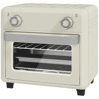 HOMCOM 10L Air Fryer Oven, Mini Oven, Oil Free Cooking, Grill, Roast, Bake, with Adjustable Temperature, Timer, Dishwasher Safe, 1000W, Cream White(m-11)