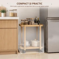 HOMCOM Cărucior de bucătărie din bambus 2 niveluri Cărucior auxiliar pentru bucătărie cu roți 2 rafturi 54x36,5x60 cm Natural(m-6)