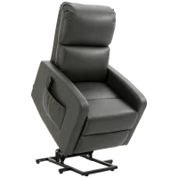 HOMCOM Riser and Recliner Chair for the Elderly, PU Leather Upholstered Lift Chair for Living Room with Remote Control, Side Pockets, Charcoal Grey(m-1)
