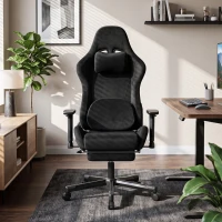 HOMCOM Scaun Gaming Ergonomic cu Masaj și Pernă Lombară Încălzită, Fotoliu Gaming Înclinat din In, Brațe 4D, Negru(m-6)