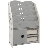 AIYAPLAY Kinderschrank, 4 Regalböden, 2 Aufbewahrungsboxen, HDPE, 67x29x98cm, Hellgrau(m-1)