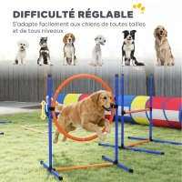 PawHut Équipement d'Agilité pour Chien 12 Pièces, 4 Tunnels, Sauts Ajustables, Anneau, Slaloms, 357x65x68cm, Multicolore(m-6)