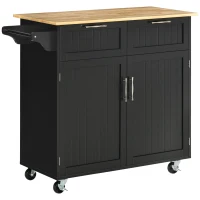 HOMCOM Carrello da Cucina Multiuso in Legno con 2 Cassetti, Armadietto e 4 Ruote, 104x46x91cm, Nero(m-1)