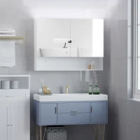 HOMCOM Dulap cu oglinda de perete cu lumini LED, raft deschis si raft intern reglabil, sticla si MDF, 80x15x60cm(m-5)