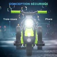 AIYAPLAY Moto électrique enfants 2-5 ans, 3 roues, 6 V, 3 km/h, avec fonction de bulles, effets lumineux et sonores, vert(m-5)