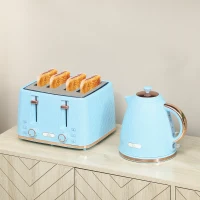 HOMCOM Kettle and Toaster Set, 1.7L 3000W Fast Boil Jug Kettle, 4 Slice Toaster with 7 Level Browning Controls, Light Blue(m-10)