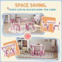 AIYAPLAY Height Adjustable Toddler Table and Chair Set, 3-Piece Children Activity Table w/ 2 Chairs for Playroom, Bedroom - Pink(m-7)