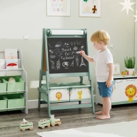AIYAPLAY Lavagna per Bambini 3 in 1 con Cavalletto, Rotolo di Carta e 2 Cestelli, in Legno, 54x46x94 cm, Verde(m-10)