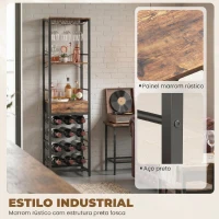 HOMCOM Móvel de Bar para Vinhos com Suporte de Copos e Gaveta Garrafeira para 12 Garrafas com Prateleira Aberta Castanho Rústico(m-5)