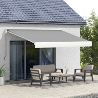 Outsunny Store banne motorisé, store banne électrique, angle réglable 14°-30°, avec télécommande manivelle, 4 x 3 m, gris clair(m-2)