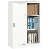 Vinsetto Armoire de Bureau 2 Portes coulissantes verrouillables dim. 80L x 40l x 120H cm 2 étagères en Bois Blanc(m-10)