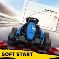 AIYAPLAY 24V Electric Go Kart, Drift Kart with Adjustable Seat, Slow Start, 5-Point Harness, Music, for 6-12 Years, Blue(m-8)