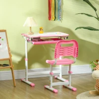HOMCOM Banco Scuola per Bambini 6-12 Anni con Sedia e Altezza Regolabile, Piano Inclinabile, 66x47x52-77 cm, Rosa(m-9)