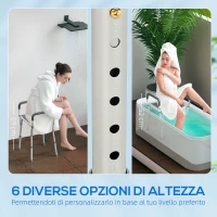 HOMCOM Sgabello per Doccia Regolabile con Braccioli e Fori di Drenaggio in Alluminio, 52x45x57-69 cm, Grigio(m-5)