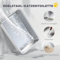 PawHut Katzentoilette, Edelstahl, XL-Innenraum, mit Schaufel, Hellgrau(m-5)