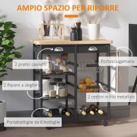 HOMCOM Carrello da Cucina Multiuso in Legno di Pino 74 x 37 x 75cm Nero(m-4)