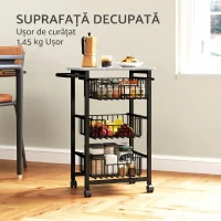 HOMCOM Căruț de bucătărie cu 3 coșuri și mâner, din oțel și lemn, 49.5x31x69 cm, negru și gri deschis(m-7)