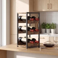 HOMCOM Suport pentru Sticle, Rafturi Ondulate, Picioare Reglabile, Maro Rustic, Negru(m-2)