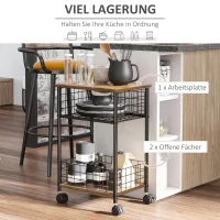 HOMCOM keukenwagen met industrieel ontwerp, 1 plank, 1 opbergmand, 4 wielen, 40 cm x 30 cm x 62 cm, staal zwart + bruin(m-4)