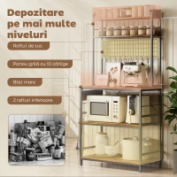 HOMCOM Raft de Bucătărie cu Stație de Alimentare și Rafturi Reglabile, Raft pentru Cuptor cu Microunde 5 Nivele cu Panou de Grilaj și 10 Cârlige, Dulap Vintage Structură din Oțel, 80x40x170 cm, Maro Rustic(m-5)