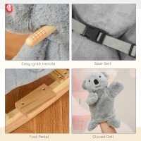 HOMCOM Kids Toddler Rocking Horse Plush Ride On Koala Rocker Wooden Base Seat Safety Belt w/ Gloved Doll Toy for 18-36 Months Grey(m-4)