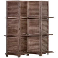 HOMCOM Paravent intérieur 4 Panneaux 162L x 170H cm 3 étagères Pliables séparateur de pièce Portes persiennes Bois de Paulownia Noyer(m-12)