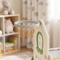 AIYAPLAY Faltbare 5-in-1 Kleinkinderrutsche mit Kletterelement, Basketballkorb, Stauraum und Basketball für Kinder von 1-3 Jahren, Cremeweiß(m-9)