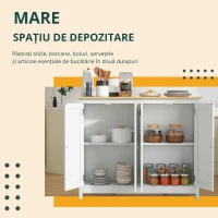 HOMCOM, Insulă de bucătărie cu 2 taburete, blat de lucru rabatabil, 2 dulapuri cu 4 uși, design modern, alb(m-5)