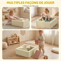 AIYAPLAY Parcours motricité bébé 9PCS avec piscine à balles, module en mousse souple avec housse en velours côtelé, multicolore(m-4)