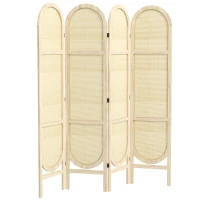 HOMCOM Paravent interieur en bois 4 panneaux 170 x 160 cm pliable et portable, motif tissé à la main, bois naturel(m-1)