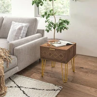 HOMCOM Noptiere Moderne Set 2 Piese din Plăci Aglomerate și Oțel cu Sertar, 39.5x41x49 cm, Maro(m-7)