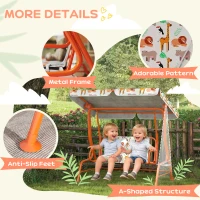 AIYAPLAY Kids Porch Swing, 2-Seater Patio Swing Bench Hammock with Seat Belts, Adjustable Canopy for Garden, Orange(m-6)