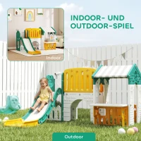 AIYAPLAY 7-in-1 Kinderrutsche, Indoor-Spielplatz, Klettergerüst, Haus, Tafel, Basketballkorb, 1-4 Jahre, Kunststoff, Gelb+Grün(m-8)