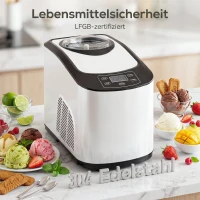 HOMCOM Eismaschine ohne Vorfrieren mit eingebautem Kompressor, 1,5L, Weiß(m-6)