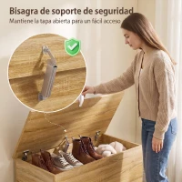 HOMCOM Baúl de Almacenaje 102L con Bisagra de Seguridad Estilo Moderno para Pasillo Dormitorio Salón 80x40x45 cm Roble(m-5)