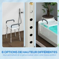 HOMCOM Tabouret de douche pour personnes âgées et handicapées avec accoudoirs, hauteur réglable, patins antidérapants, bleu(m-4)