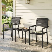 Outsunny 3-teiliges Garten Bistro Set Bistrotisch mit 2 Stühlen Lamellendesign Holzoptik HDPE-Tischplatte Rostbeständig(m-10)